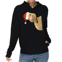 Santa Duck Peeking Or Peking Christmas Duck Pun Chef Gift Long Sleeve Lightweight Hoodie | Artistshot