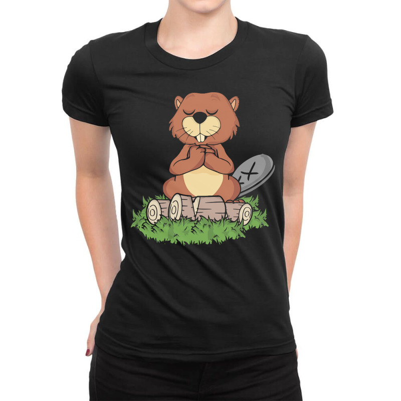 Meditation Gifts T  Shirt Beaver Meditating Women Yoga Exercise Medita Ladies Fitted T-Shirt by shanie31601 | Artistshot