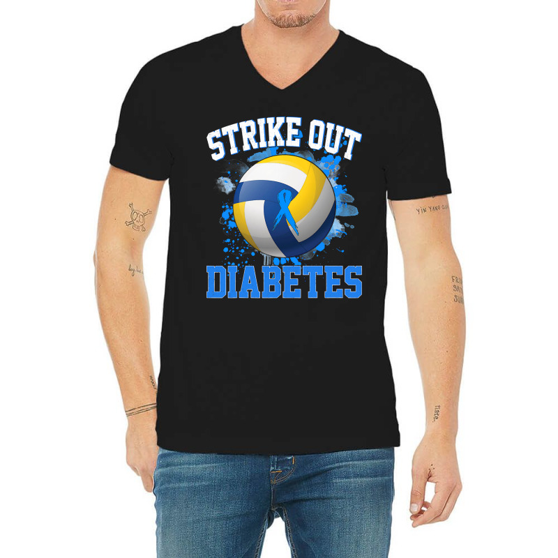 Volleyball Sport Lover Strike Out Diabetes Awareness Volleyball Fighte V-Neck Tee by offensejuggler | Artistshot