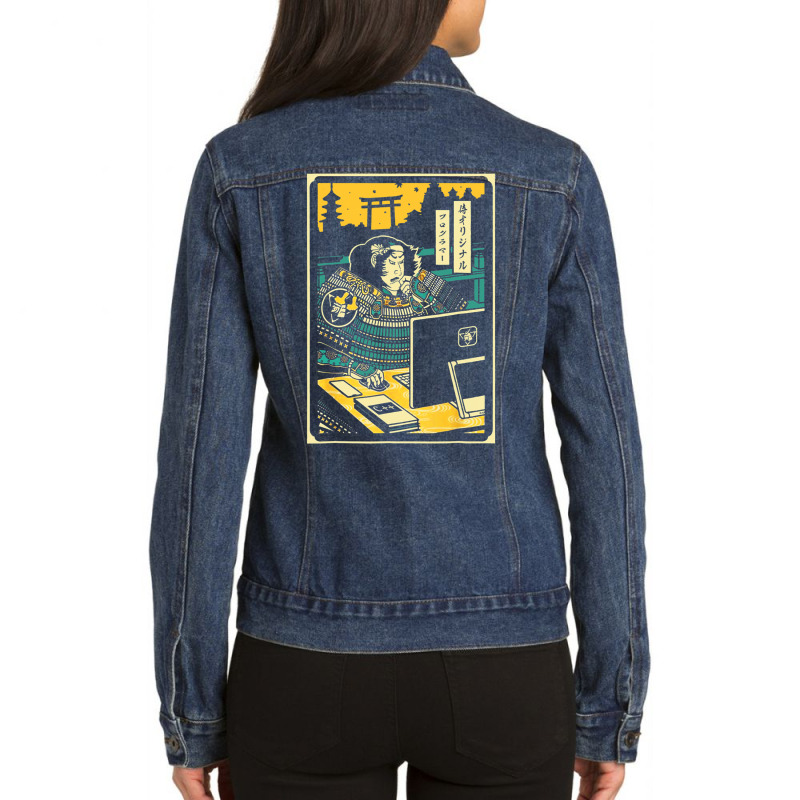 Programmer Samurai Warrior Computer T Shirt Ladies Denim Jacket by darelychilcoat1989 | Artistshot