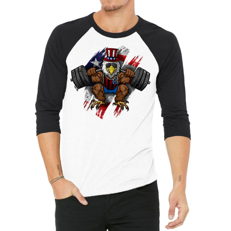 American Flag Muscular Bald Eagle Bike Flexing Uncle Sam T Shirt 3/4 Sleeve Shirt | Artistshot