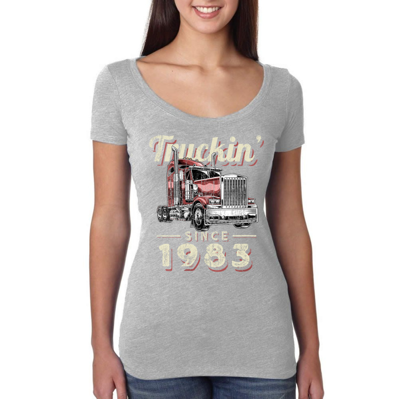 Womens Truckin Since 1983 Trucker Big Rig Driver 39th Birthday V Neck Women's Triblend Scoop T-shirt by saldeenshakir | Artistshot