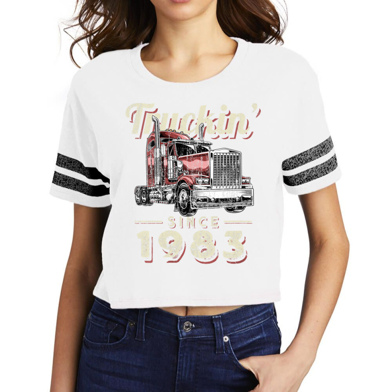 Womens Truckin Since 1983 Trucker Big Rig Driver 39th Birthday V Neck Scorecard Crop Tee by saldeenshakir | Artistshot