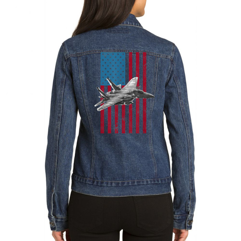 F 15 Strike Eagle 2 Usa American Flag Tee   Military T Shirt Ladies Denim Jacket by Sand King | Artistshot