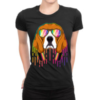 Beagle Dog Music Beagle Dj With Headphones Musical Dog Lovers 3 Beagle Ladies Fitted T-shirt | Artistshot