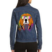 Beagle Dog Music Beagle Dj With Headphones Musical Dog Lovers 3 Beagle Ladies Denim Jacket | Artistshot