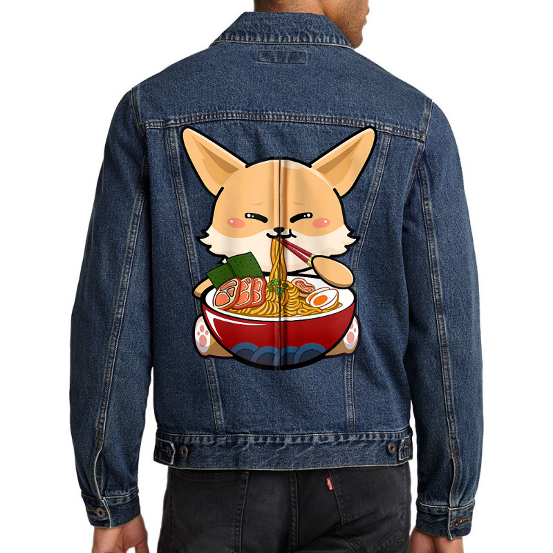 Fennec Cute Fox Eating Ramen Noodle Kawaii Udon Anime Lover Zip Hoodie Men Denim Jacket by Smykowskicalob1991 | Artistshot