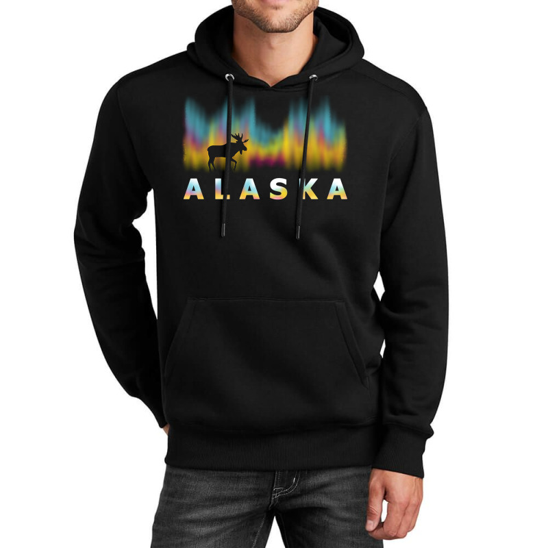 Alaska Reindeer Design With Polar Lights And Moose Pullover Hoodie Unisex Hoodie by jermonmccline | Artistshot