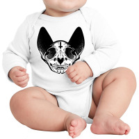 Death Metal Cat   Goth Black Cat Skull   Memento Mori T Shirt Long Sleeve Baby Bodysuit | Artistshot