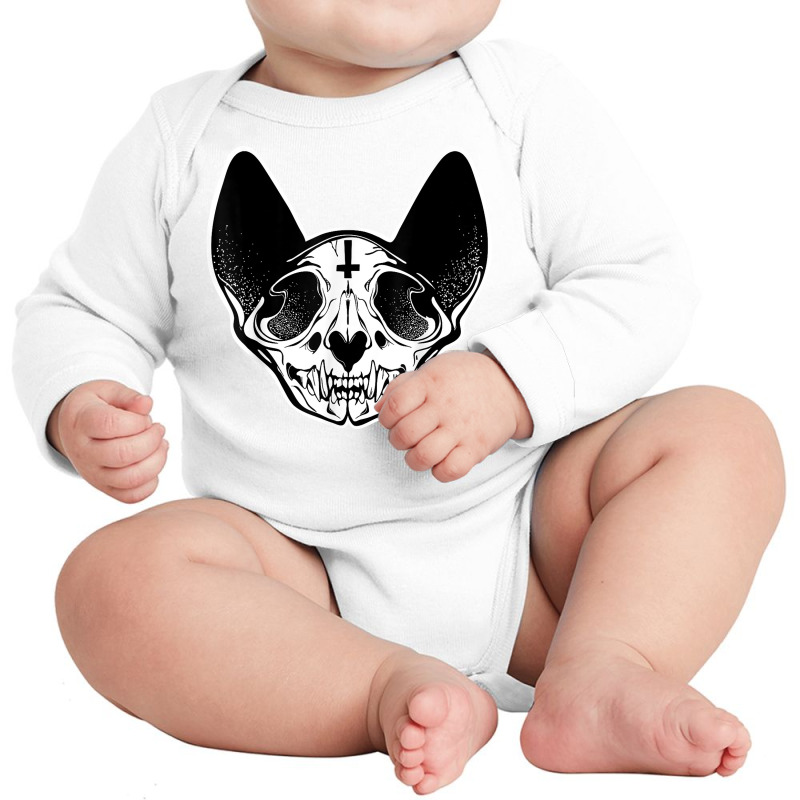 Death Metal Cat   Goth Black Cat Skull   Memento Mori T Shirt Long Sleeve Baby Bodysuit | Artistshot