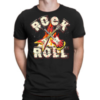 Music Guitar Flames Rock'n'roll Skeleton Musical Instrument T Shirt T-shirt | Artistshot