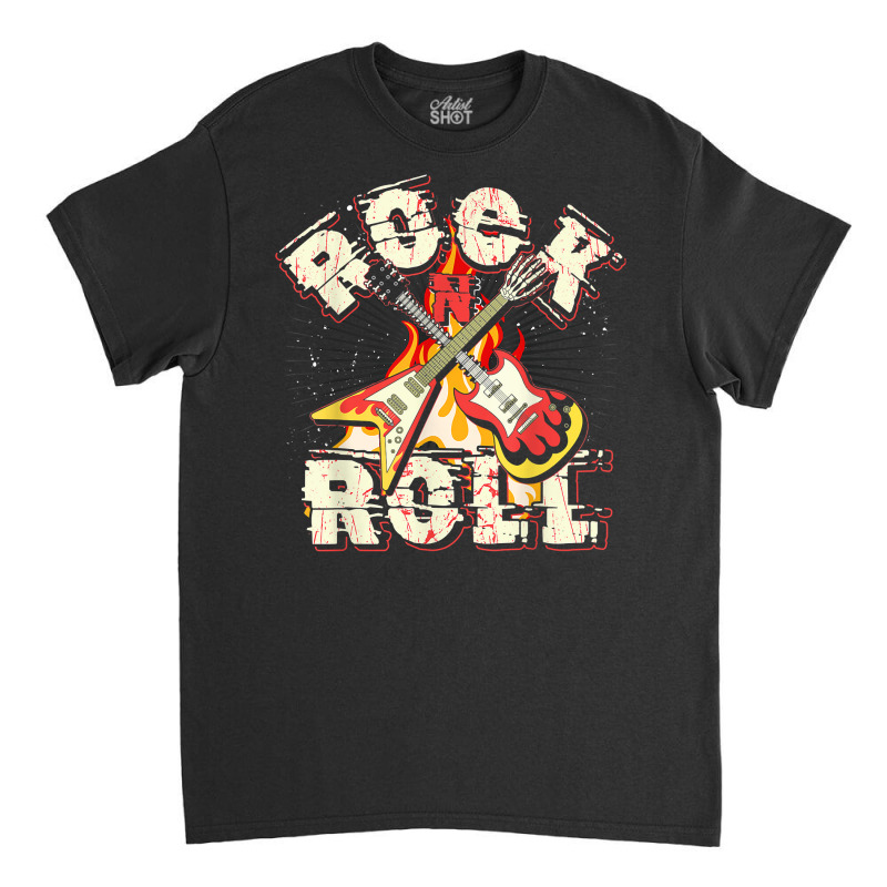 Music Guitar Flames Rock'n'roll Skeleton Musical Instrument T Shirt Classic T-shirt by naythendeters2000 | Artistshot