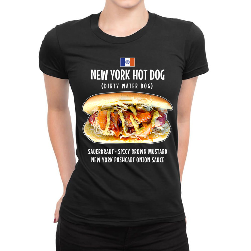 Newyork City Hot Dog Pushcart Bun Ketchup Mustard Sauerkraut T Shirt Ladies Fitted T-Shirt by Smykowskicalob1991 | Artistshot