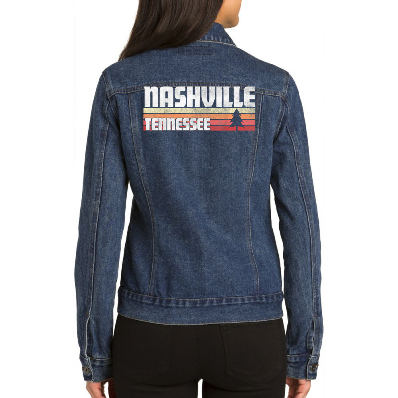 Nashville Tennessee Tn Gift Retro Style Vintage 70s 80s 90s T Shirt Ladies Denim Jacket by AakritiRosek1997 | Artistshot