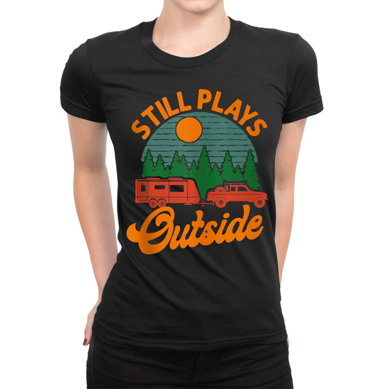 Camping Still Plays Outside Caravan Rv Trailer Tank Top Ladies Fitted T-Shirt by belenfinl | Artistshot