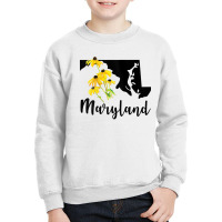 Womens Maryland Floral Black Eyed Susan Handwritten State Inspired Tan Youth Sweatshirt | Artistshot