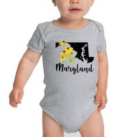 Womens Maryland Floral Black Eyed Susan Handwritten State Inspired Tan Baby Bodysuit | Artistshot