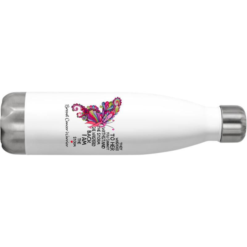 Womens Pink Butterfly I Am The Storm Breast Cancer Warrior T Shirt Stainless Steel Water Bottle | Artistshot