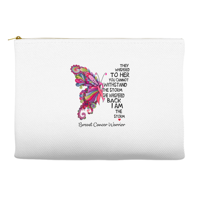 Womens Pink Butterfly I Am The Storm Breast Cancer Warrior T Shirt Accessory Pouches | Artistshot