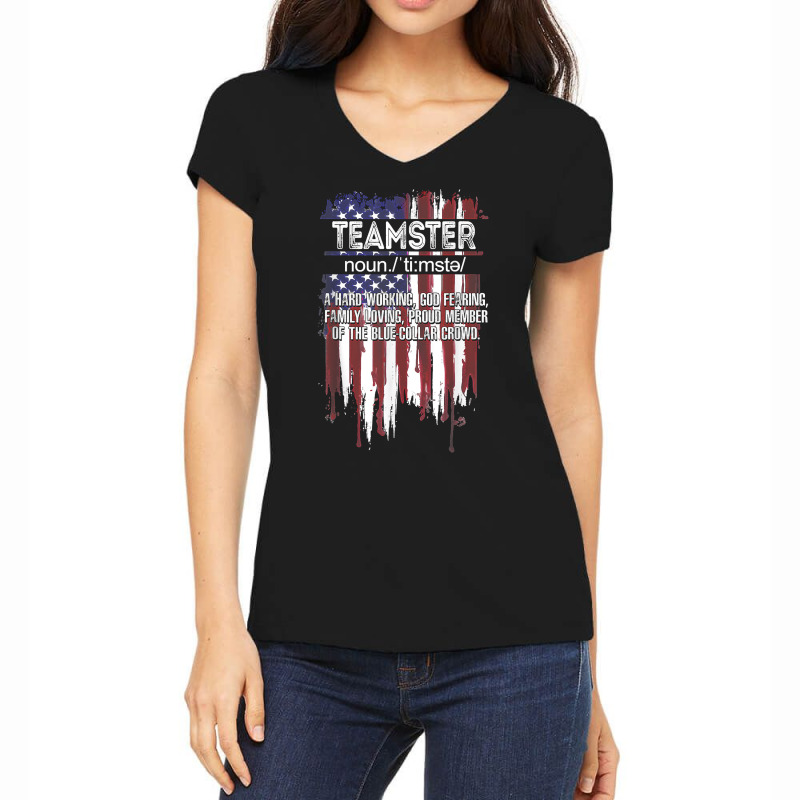 American Flag Teamster Definition Funny Father's Day T Shirt Women's V-Neck T-Shirt by naythendeters2000 | Artistshot