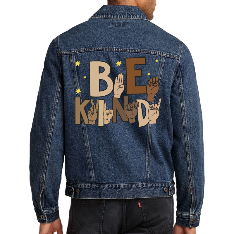 American Sign Language Asl Be Kind Hand Sign Language Asl Men Denim Jacket by offensejuggler | Artistshot