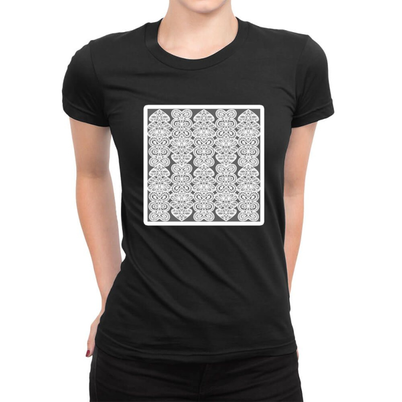 Modern Black And White Decorative Lace Pattern 22614482 Ladies Fitted T-Shirt by izank2 | Artistshot