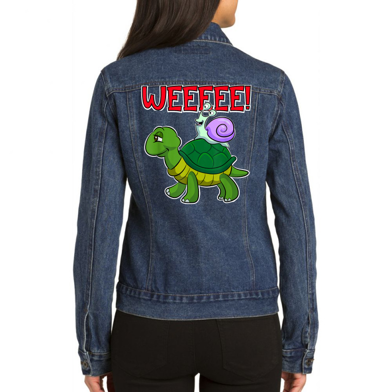 Funny Turtle Snail Running T Shirt Ladies Denim Jacket by KretschmerBridge | Artistshot