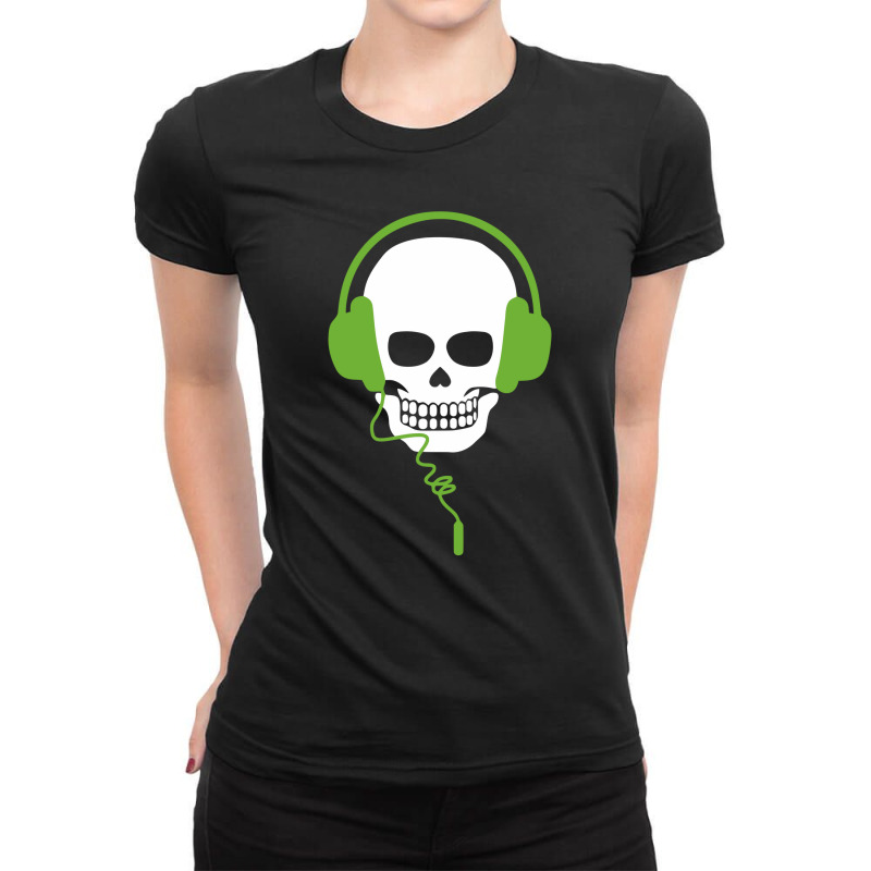 Music Lover Skull Headphones Ladies Fitted T-Shirt by AQSRi | Artistshot