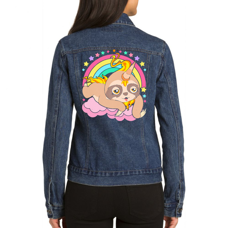 Animal T  Shirt Cute Sloth Magical Unicorn Slothicorn Lazy Animal T  S Ladies Denim Jacket by freddy08359 | Artistshot