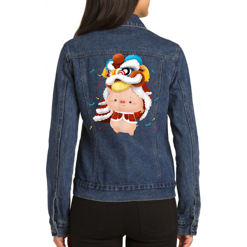 Dragon Dance Pig New Year Gift T Shirt Cute Fortune Shirt Ladies Denim Jacket by KretschmerBridge | Artistshot