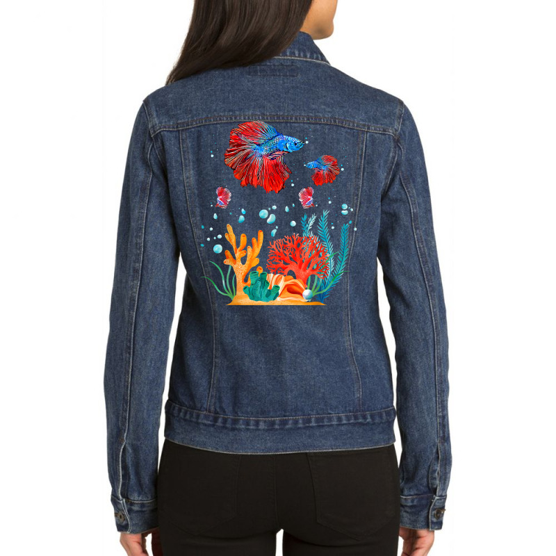 Fishing Saltwater Betta Fish Lover Fishkeeping Animal Fish T Shirt Ladies Denim Jacket by AakritiRosek1997 | Artistshot