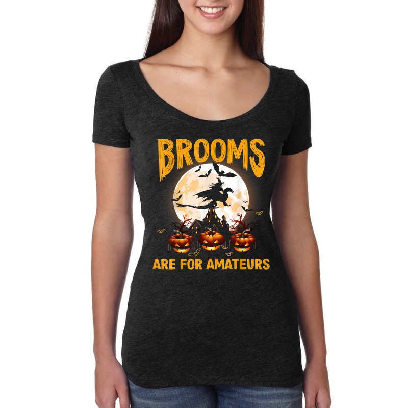 Funny Brooms Are For Amateurs Witch Riding Dragon Halloween T Shirt Women's Triblend Scoop T-shirt by KretschmerBridge | Artistshot