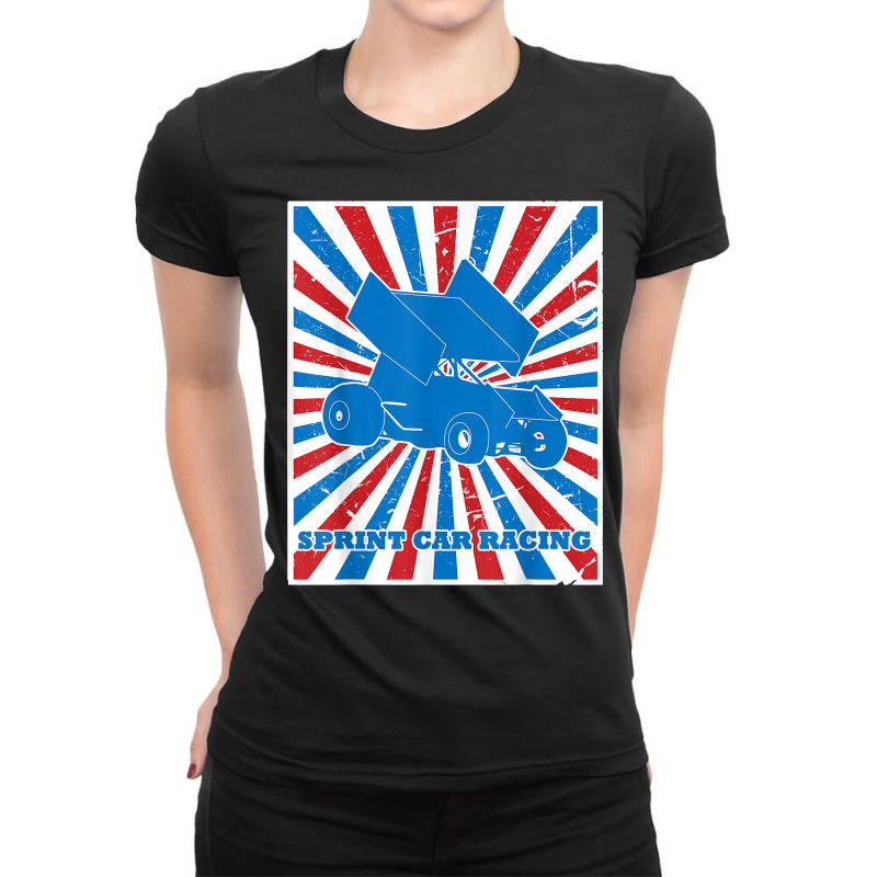 Vintage Sprint Car Racing Red White Blue Stripes Sunburst T Shirt Ladies Fitted T-Shirt by jermonmccline | Artistshot