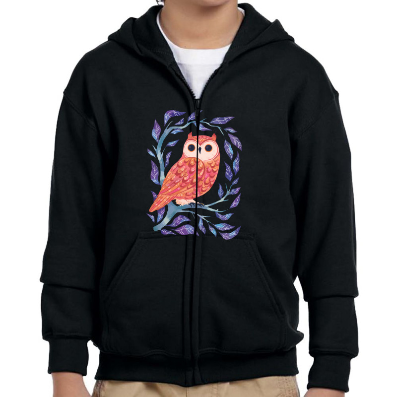 Owl Sitting In A Tree Youth Zipper Hoodie | Artistshot