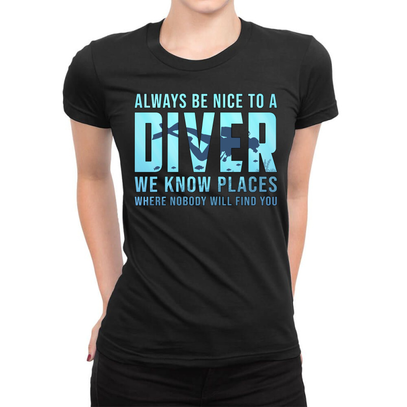 Diver Scuba Diver Dive Funny Sea Gift Idea107 Diving Deeper Ladies Fitted T-Shirt by offensejuggler | Artistshot