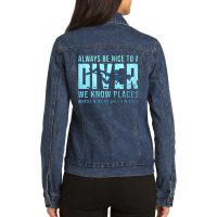 Diver Scuba Diver Dive Funny Sea Gift Idea107 Diving Deeper Ladies Denim Jacket | Artistshot