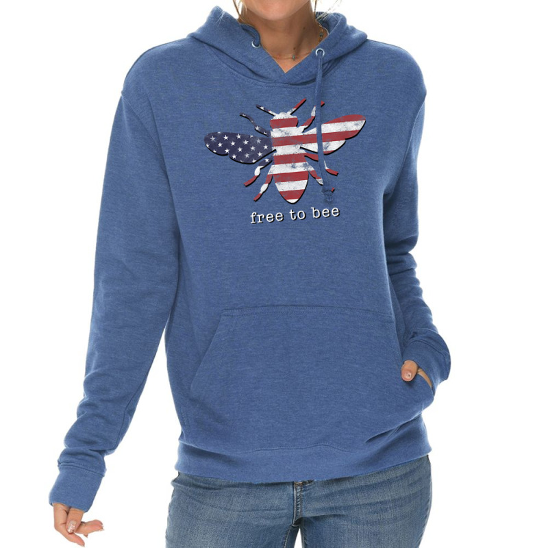 Bee Free' Honeybee With American Flag T Shirt Lightweight Hoodie | Artistshot