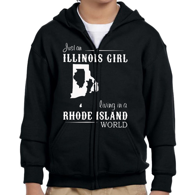 Just An Illinois Girl Living In A Rhode Island World Map Youth Zipper Hoodie | Artistshot