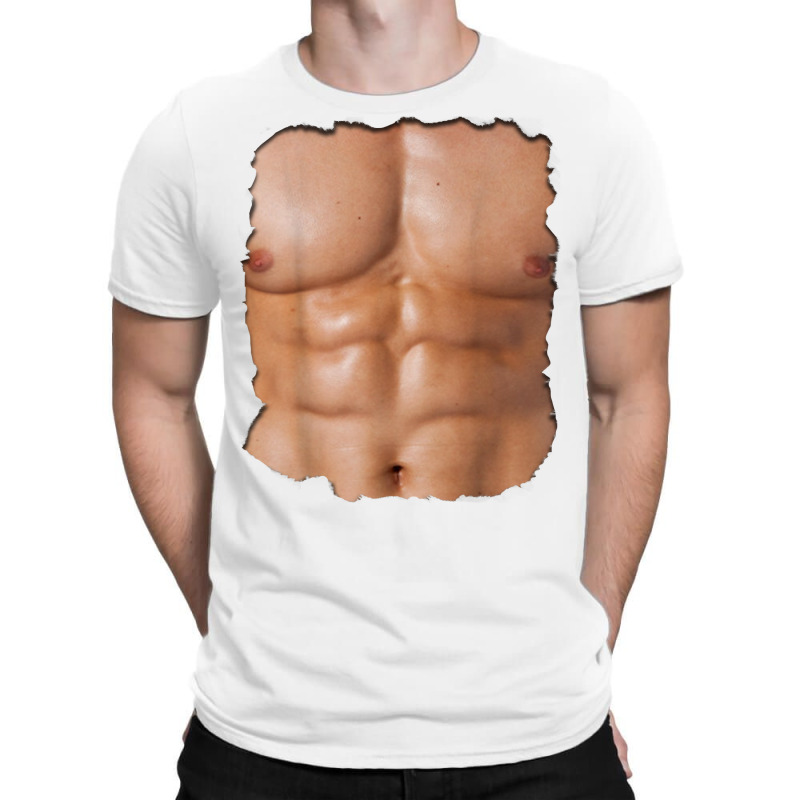 Fake Muscles Ripped Torn Chest Six Pack Abs Fitness Model Women's