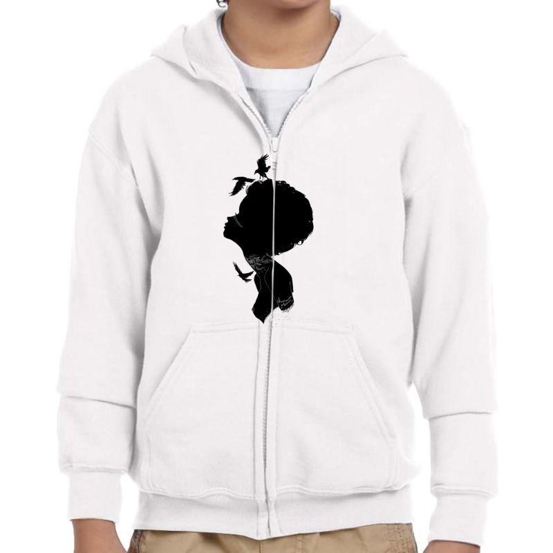 Black Woman With Black Bird Youth Zipper Hoodie by coşkun | Artistshot