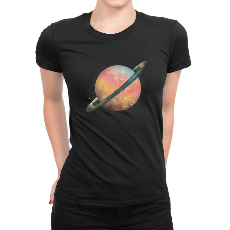 Saturn Watercolor Ladies Fitted T-Shirt by autlu2024 | Artistshot