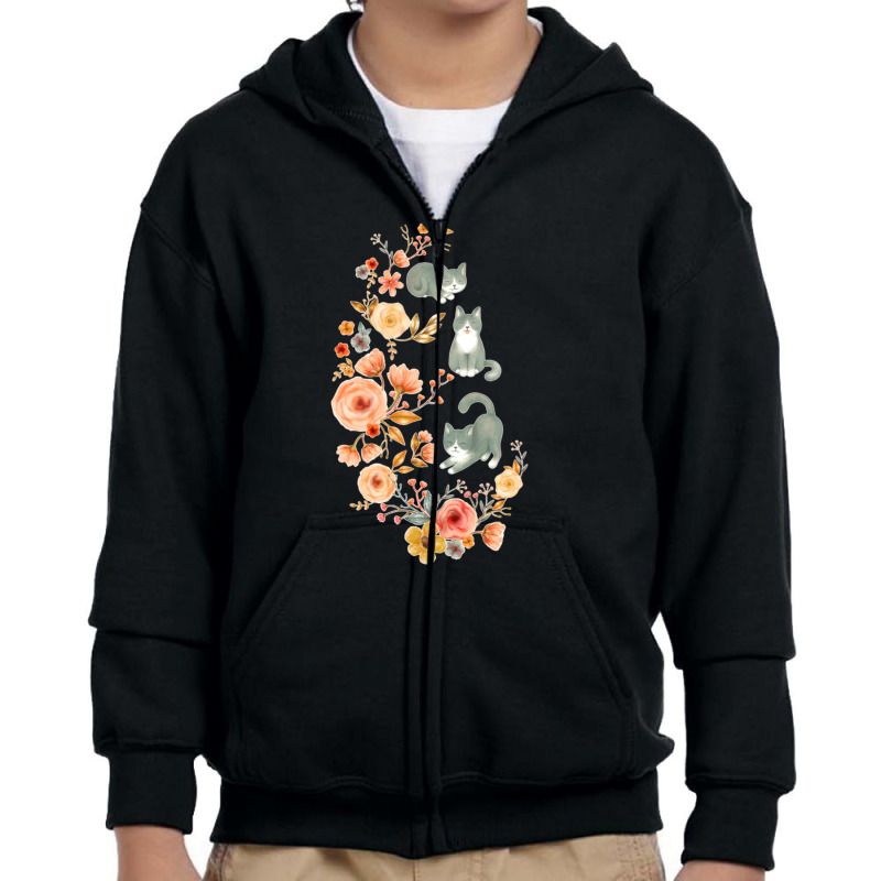 Fancy Felines With Flowers Youth Zipper Hoodie | Artistshot