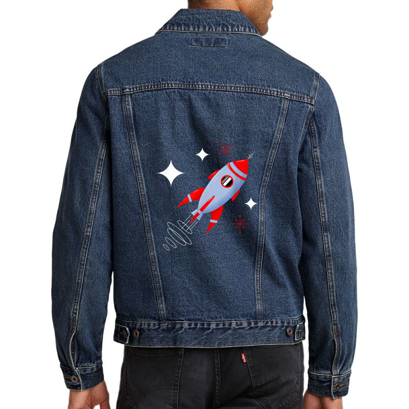 Atomic Rocket Retro Mid Century Modern Futuristic Spaceship Men Denim Jacket by bajajbajuji | Artistshot