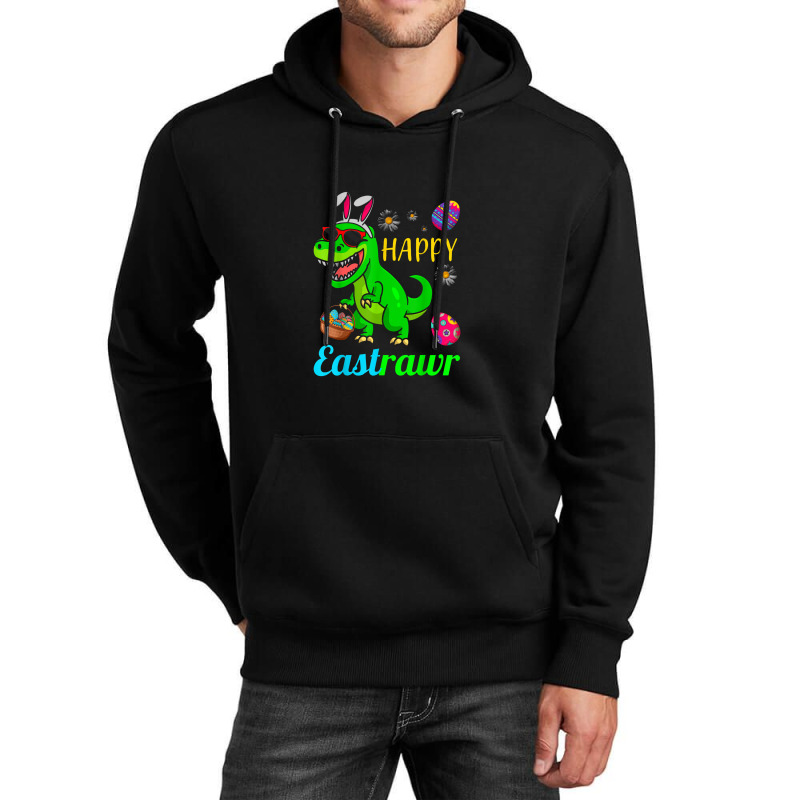 Happy Eastrawr Dinosaur With Bunny Ears And Eggs Basket Unisex Hoodie by asilamiraty | Artistshot