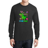 Happy Eastrawr Dinosaur With Bunny Ears And Eggs Basket Long Sleeve Shirts | Artistshot