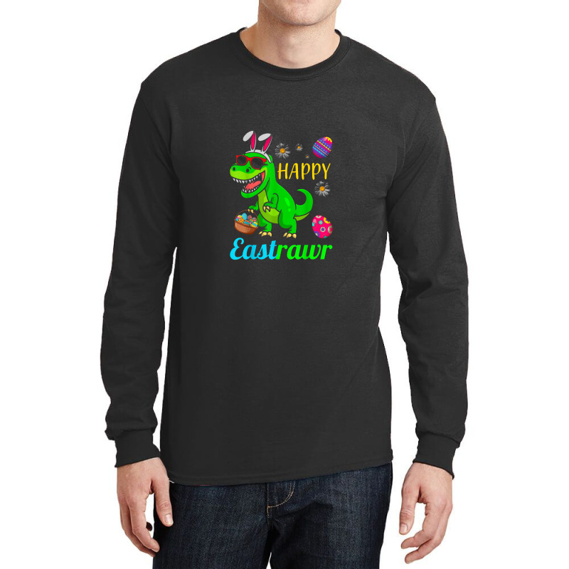 Happy Eastrawr Dinosaur With Bunny Ears And Eggs Basket Long Sleeve Shirts by asilamiraty | Artistshot