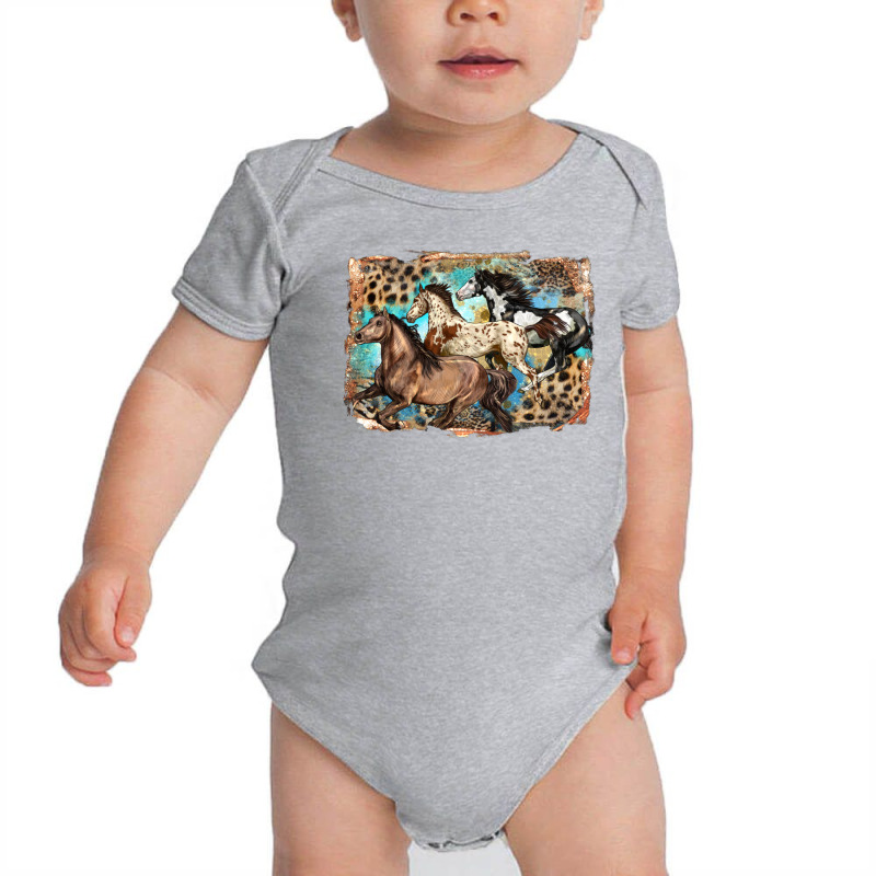 3 Western Horses Running Free Baby Bodysuit by LillyAllenDesigns | Artistshot