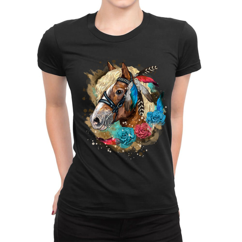 Haflinger Horse Floral Ladies Fitted T-Shirt by LillyAllenDesigns | Artistshot