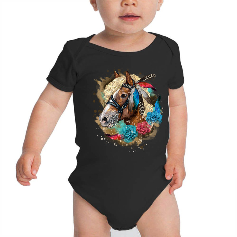 Haflinger Horse Floral Baby Bodysuit by LillyAllenDesigns | Artistshot