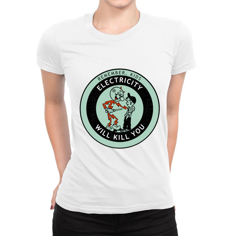 Retro Electricity Public Service Ad 1970   Humor Ladies Fitted T-shirt | Artistshot